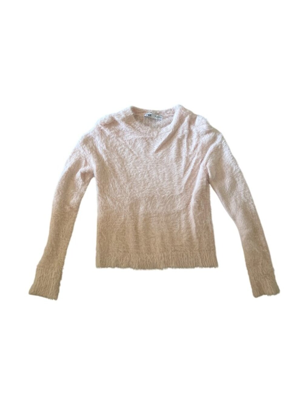 Zara Faux Fur Knit Sweater Pale Pink Super Soft Plush